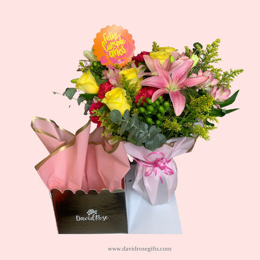 David Rose Hot Pink & Yellow Flowers Box