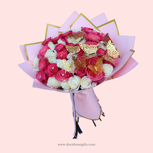 Ramo Buchon Pink and White with crystals