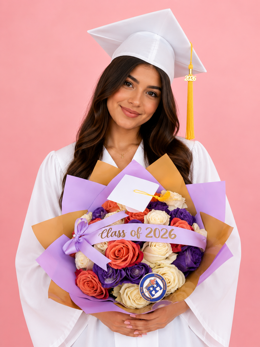 Ramo Buchon Graduation-White, Lavender & Orange