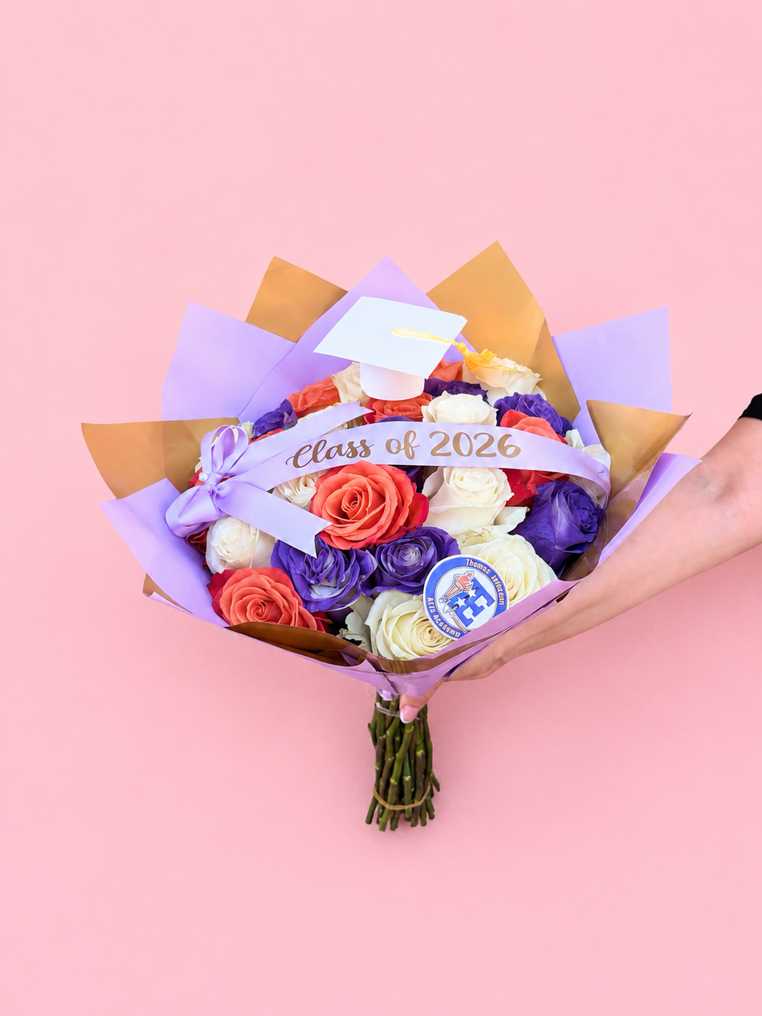 Ramo Buchon Graduation-White, Lavender & Orange