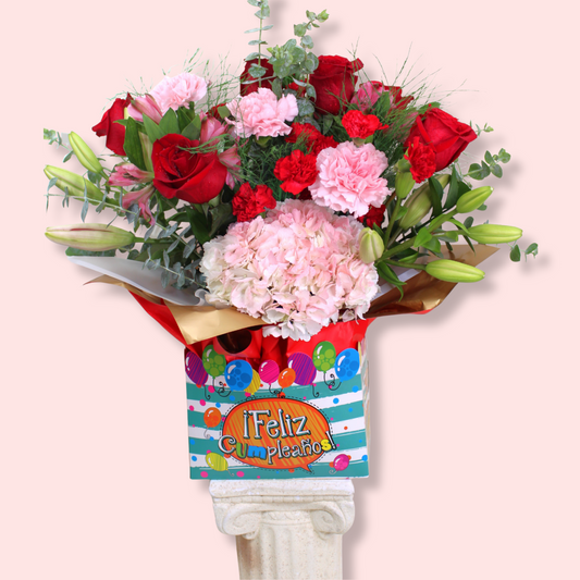 Feliz Cumpleaños-  Pink and Red Flowers