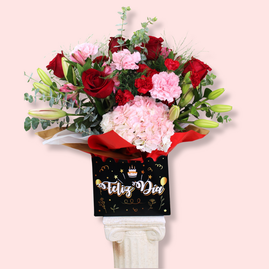 Feliz Dia( Black Box) - Pink and Red Flowers