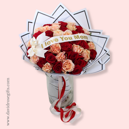 Ramo Buchon Red & Peach Roses