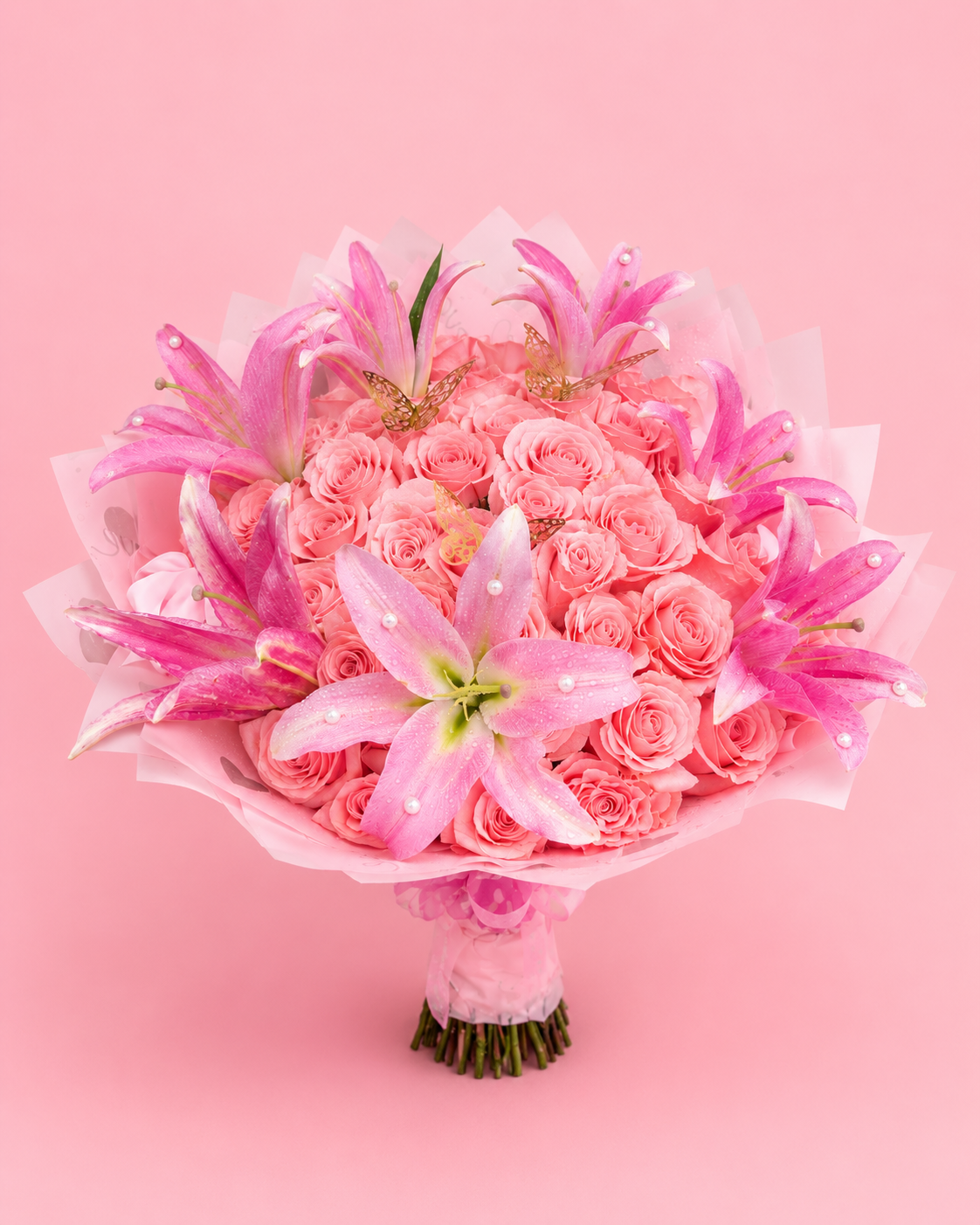 Ramo Buchon Pink Roses & Lilies