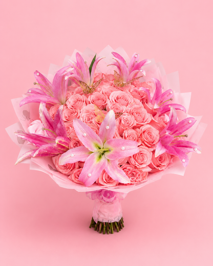 Ramo Buchon Pink Roses & Lilies