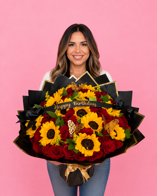 Ramo Buchon Red Roses & Sunflowers