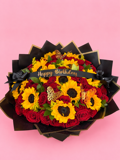 Ramo Buchon Red Roses & Sunflowers