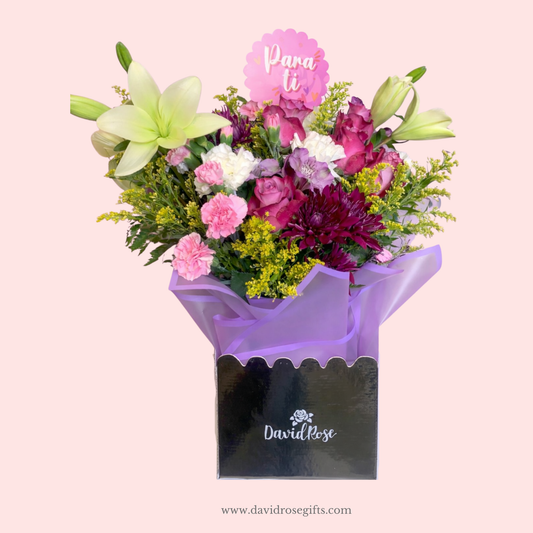 David Rose Pink & Purple Flowers Box