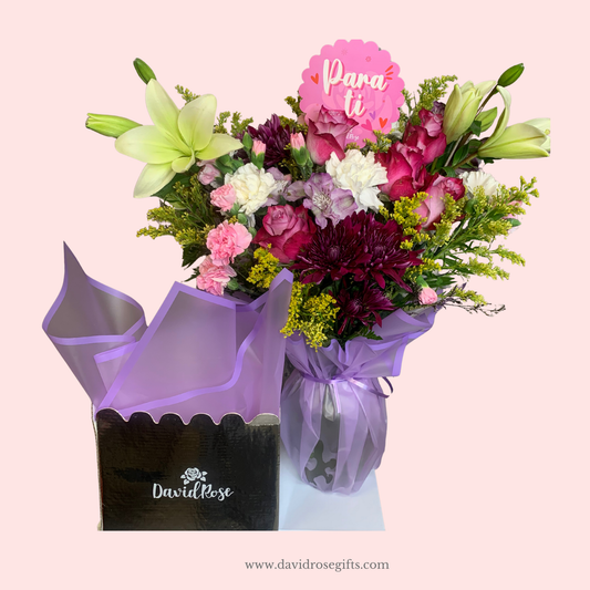 David Rose Pink & Purple Flowers Box